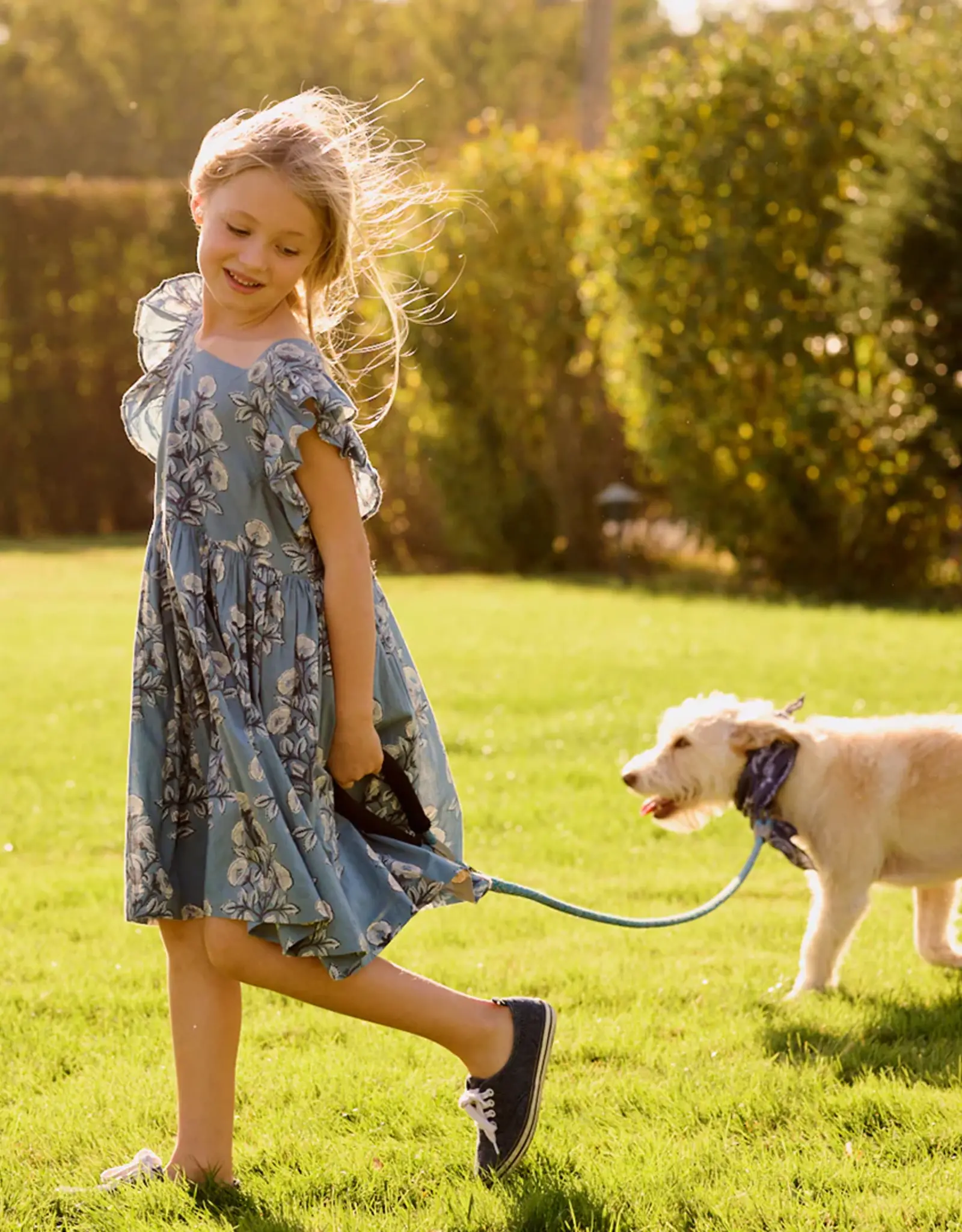 Pink Chicken girls elsie dress - blue bouquet floral