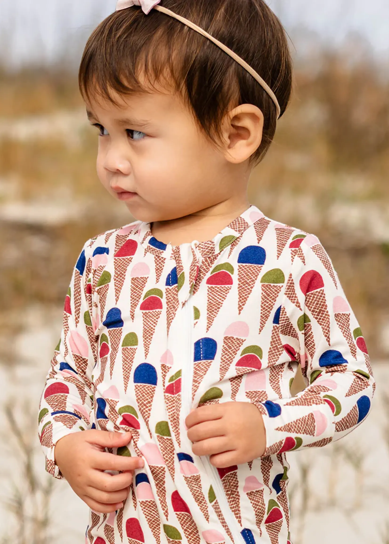 Pink Chicken baby bamboo romper - multi ice cream cones