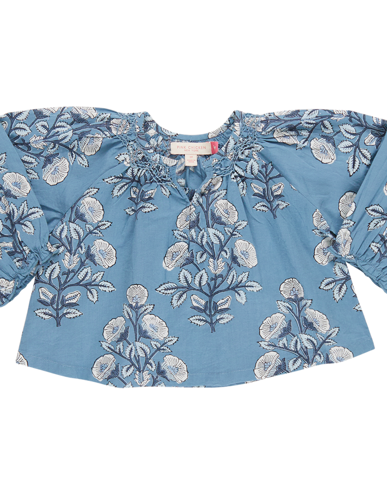 Pink Chicken girls ava top - blue bouquet floral