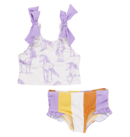 Pink Chicken girls shelly tankini - lavender horses