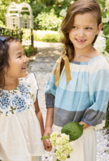 Pink Chicken girls kari top - multi blue embroidery