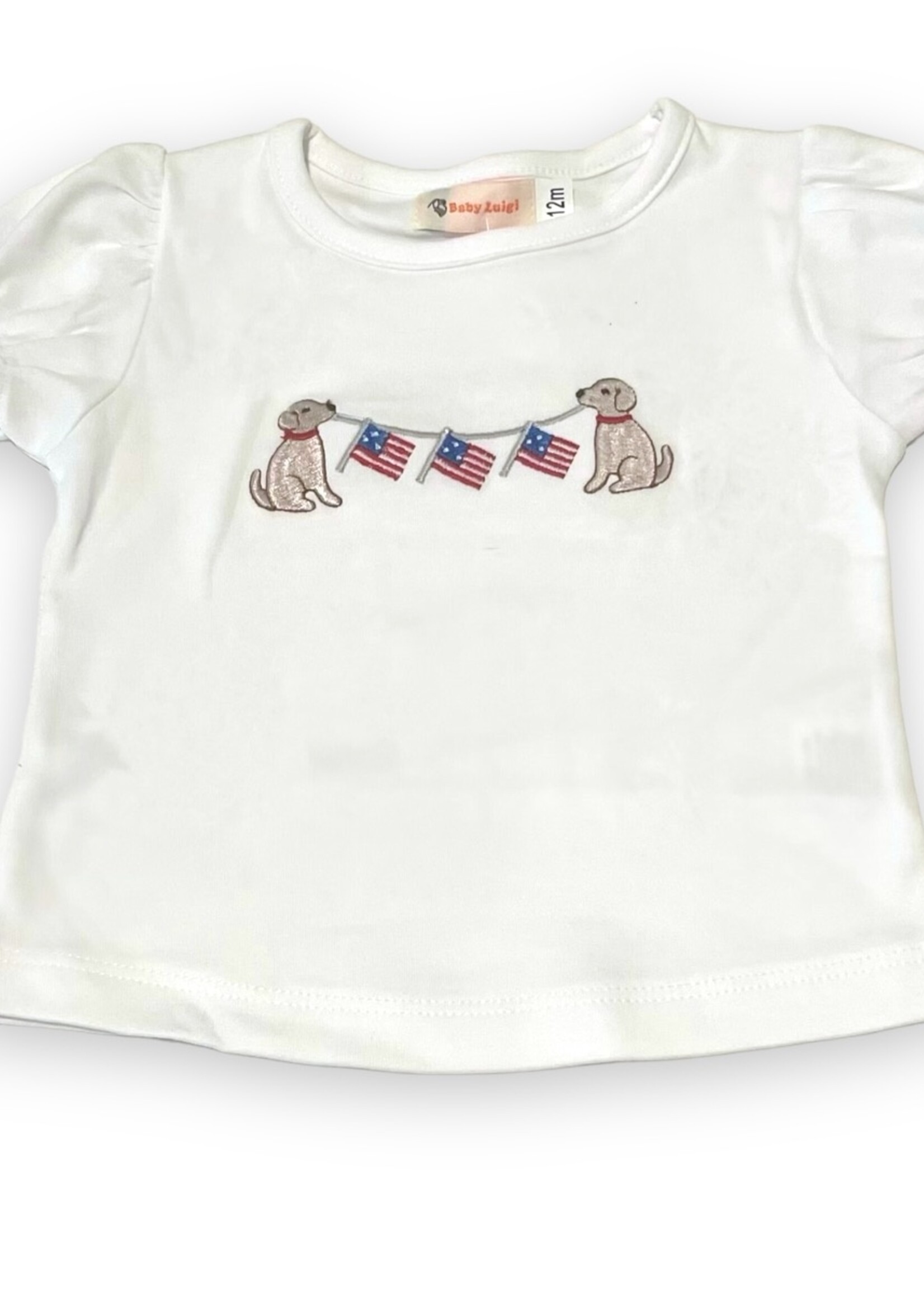 Luigi Kids S/S Ruffled Puppies w/Three Flags