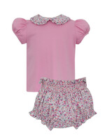 Petit Bebe Bloomer Set w/ Solid Pink Knit Blouse S/S