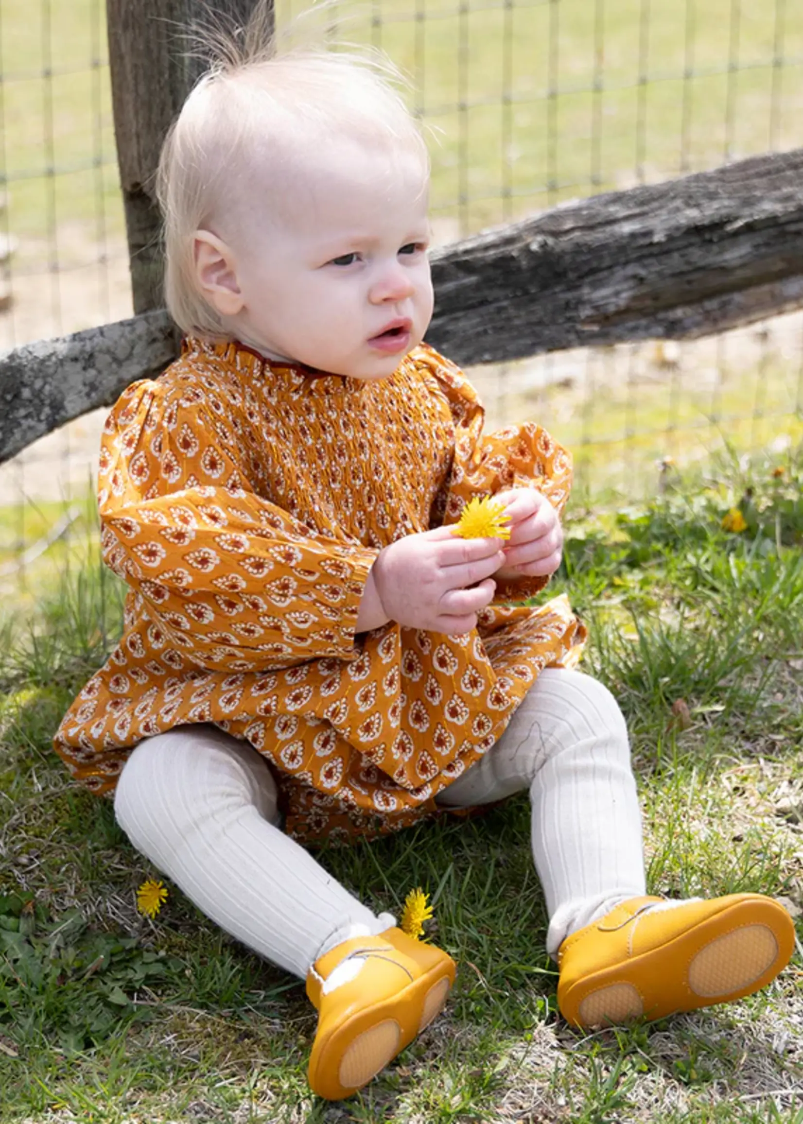 Pink Chicken baby girls stevie puff sleeve bubble - gold tear drop