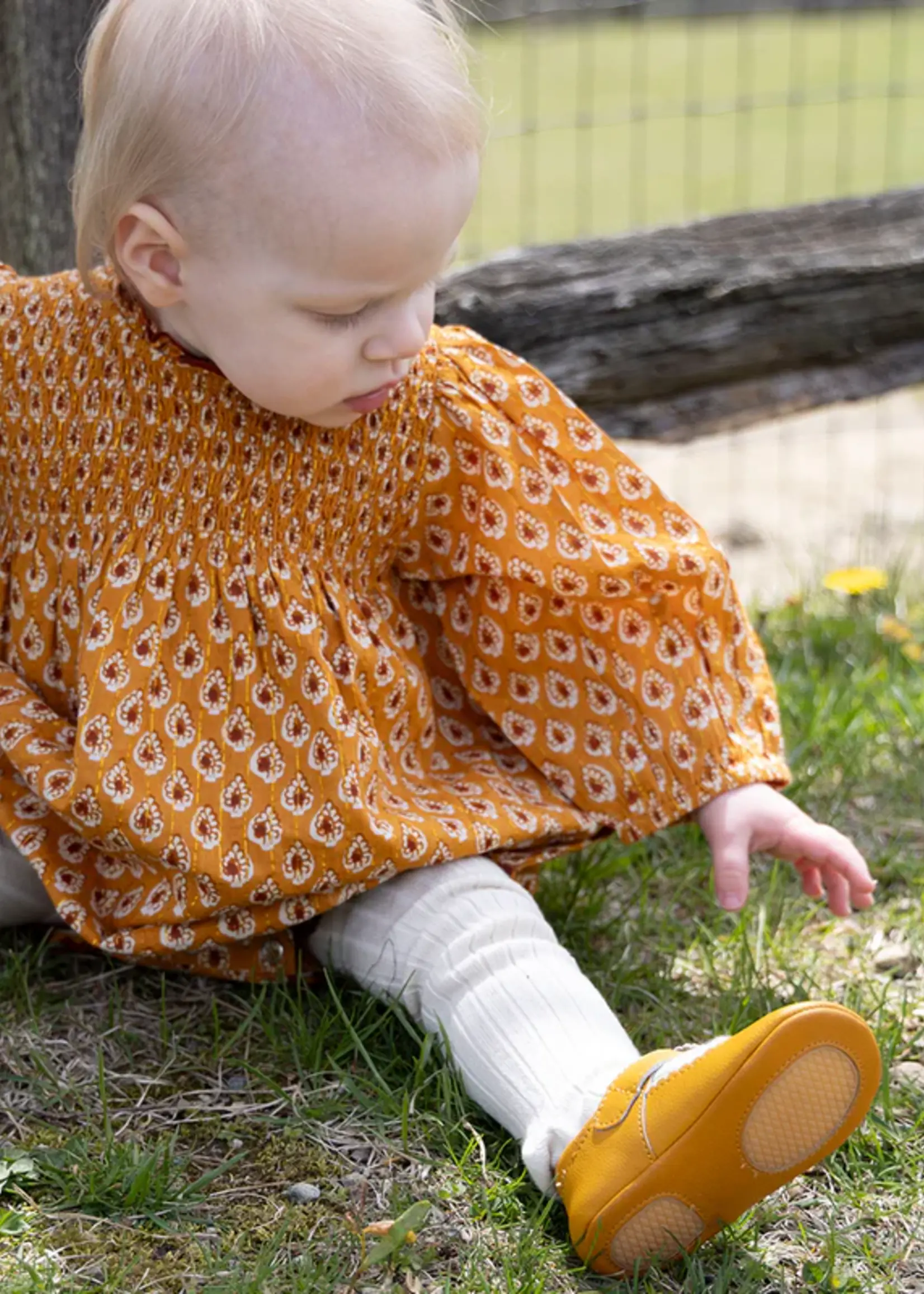 Pink Chicken baby girls stevie puff sleeve bubble - gold tear drop