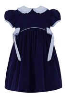 Petit Bebe Corduroy Dress w/ Lt.blue Gingham Side Bows