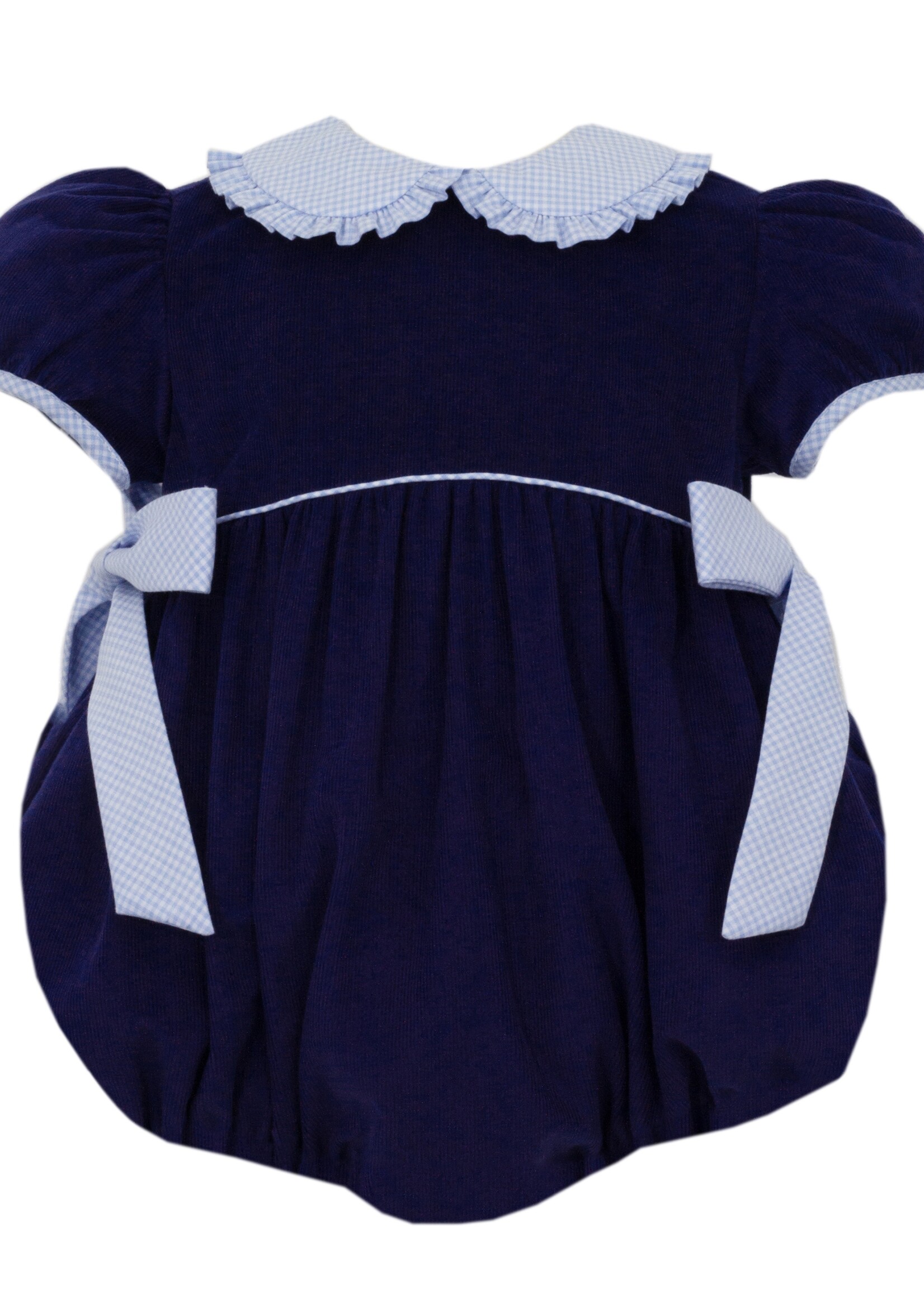 Petit Bebe Corduroy Bubble w/ Lt.blue Gingham Side Bows