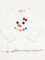 Luigi Kids Girls T-Shirt Ruffle L/S Snowman Face w/Bow