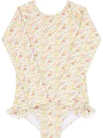 Minnow girls marigold floral rashguard one piece
