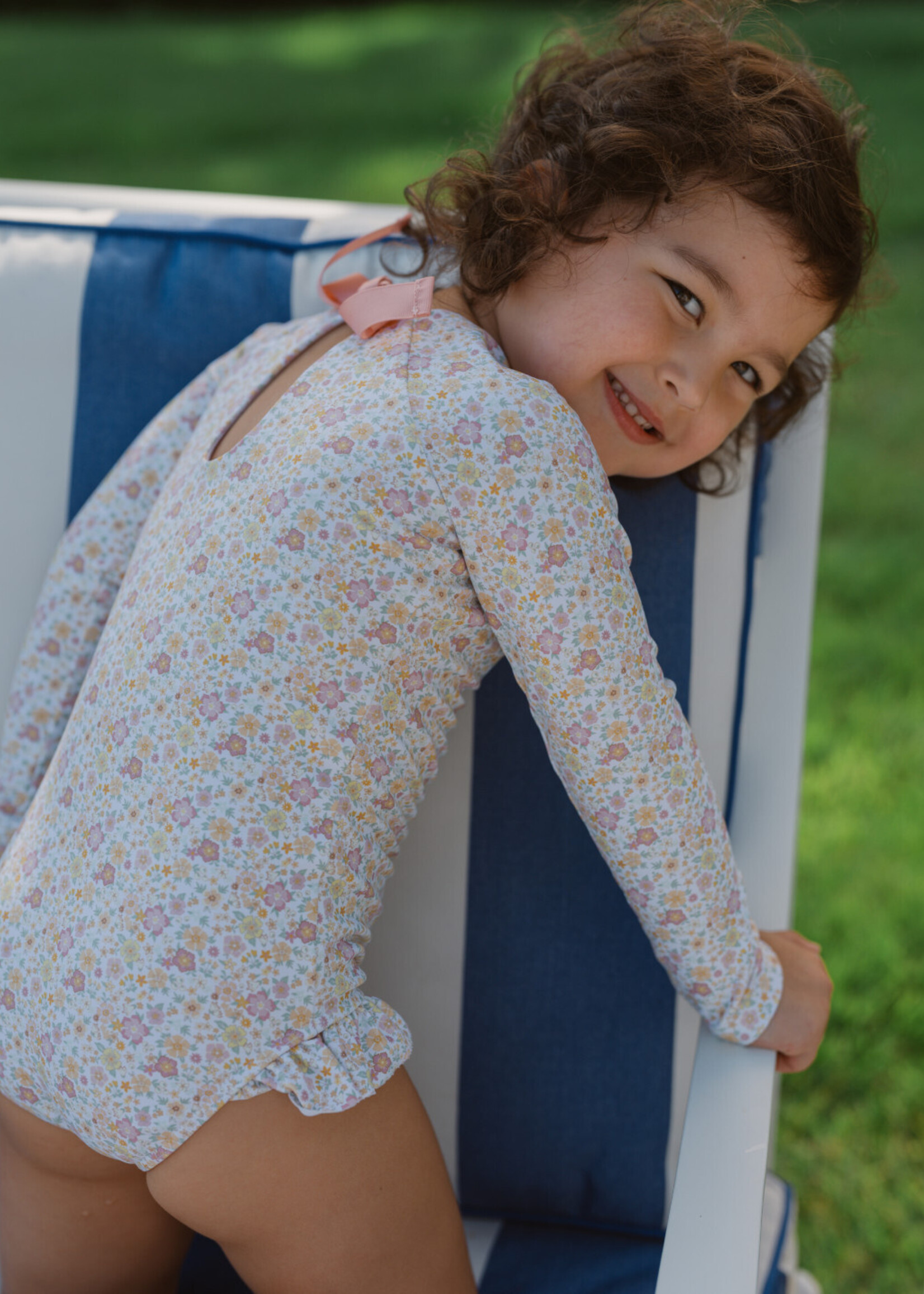 Minnow girls marigold floral rashguard one piece - From Marfa Minnow girls marigold floral rashguard one piece - From Marfa