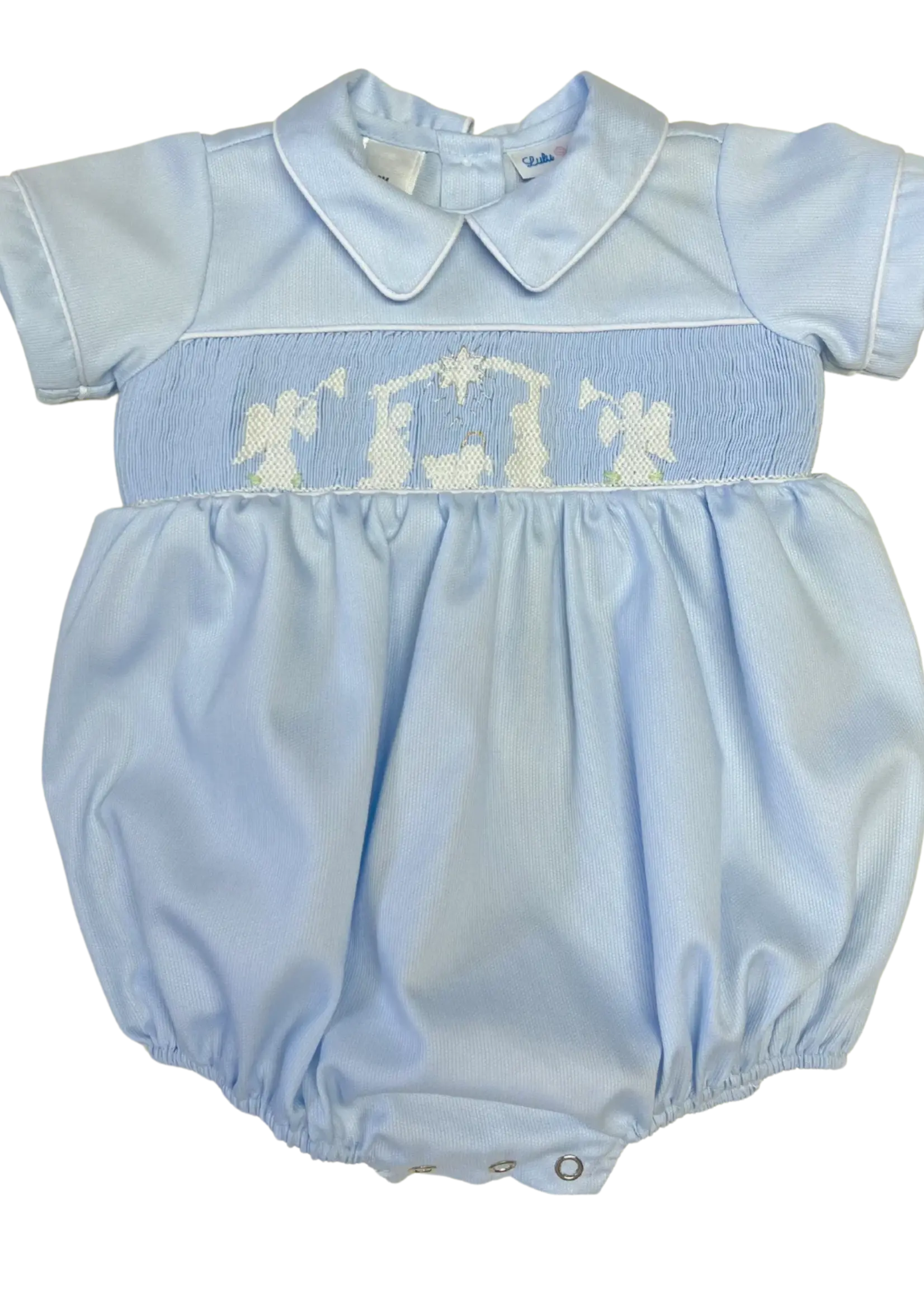 Lulu Bebe Noah Nativity Smocked Bubble