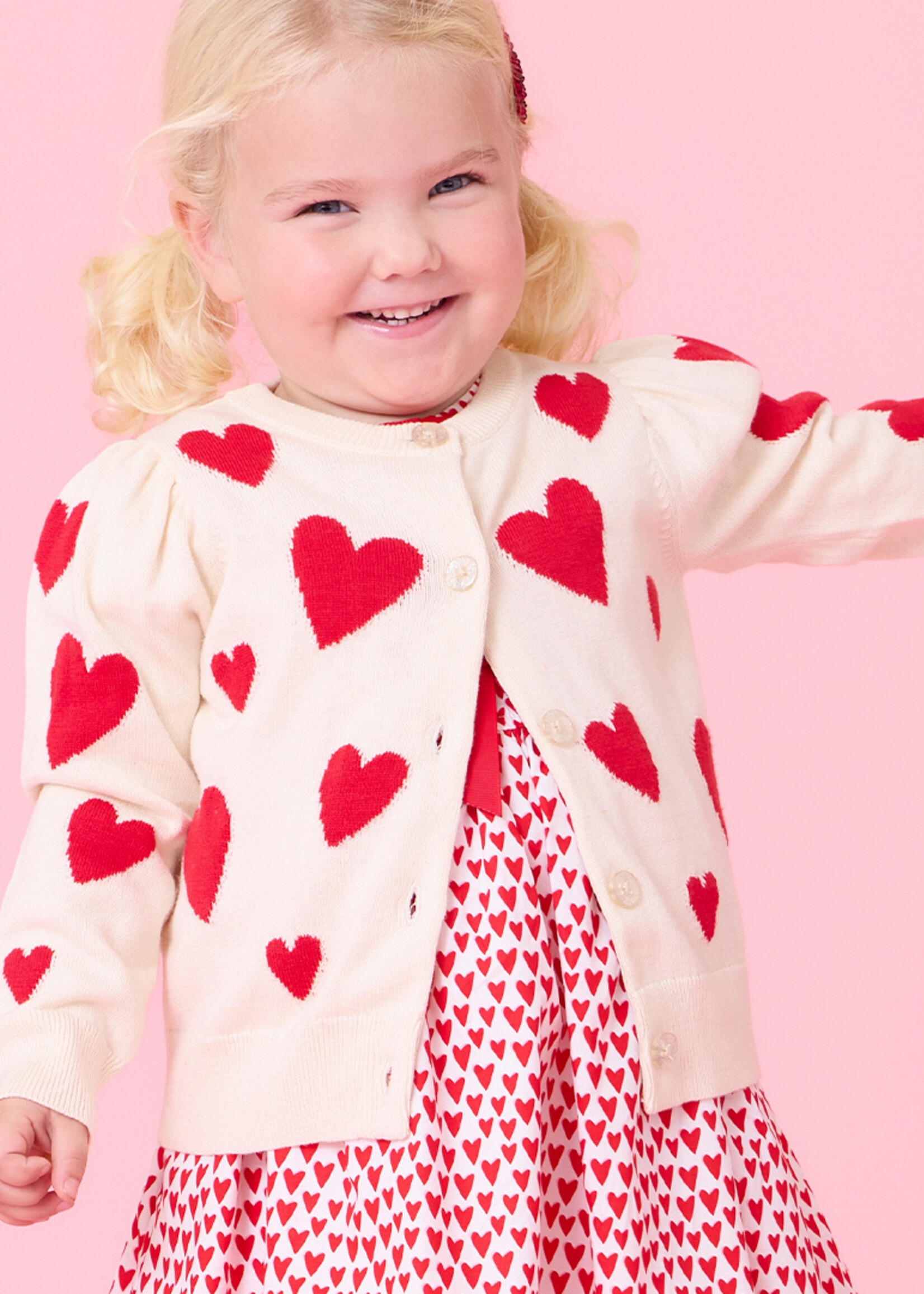 Pink Chicken girls constance sweater - cream and red hearts