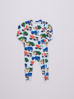 Pink Chicken baby bamboo romper - dump trucks