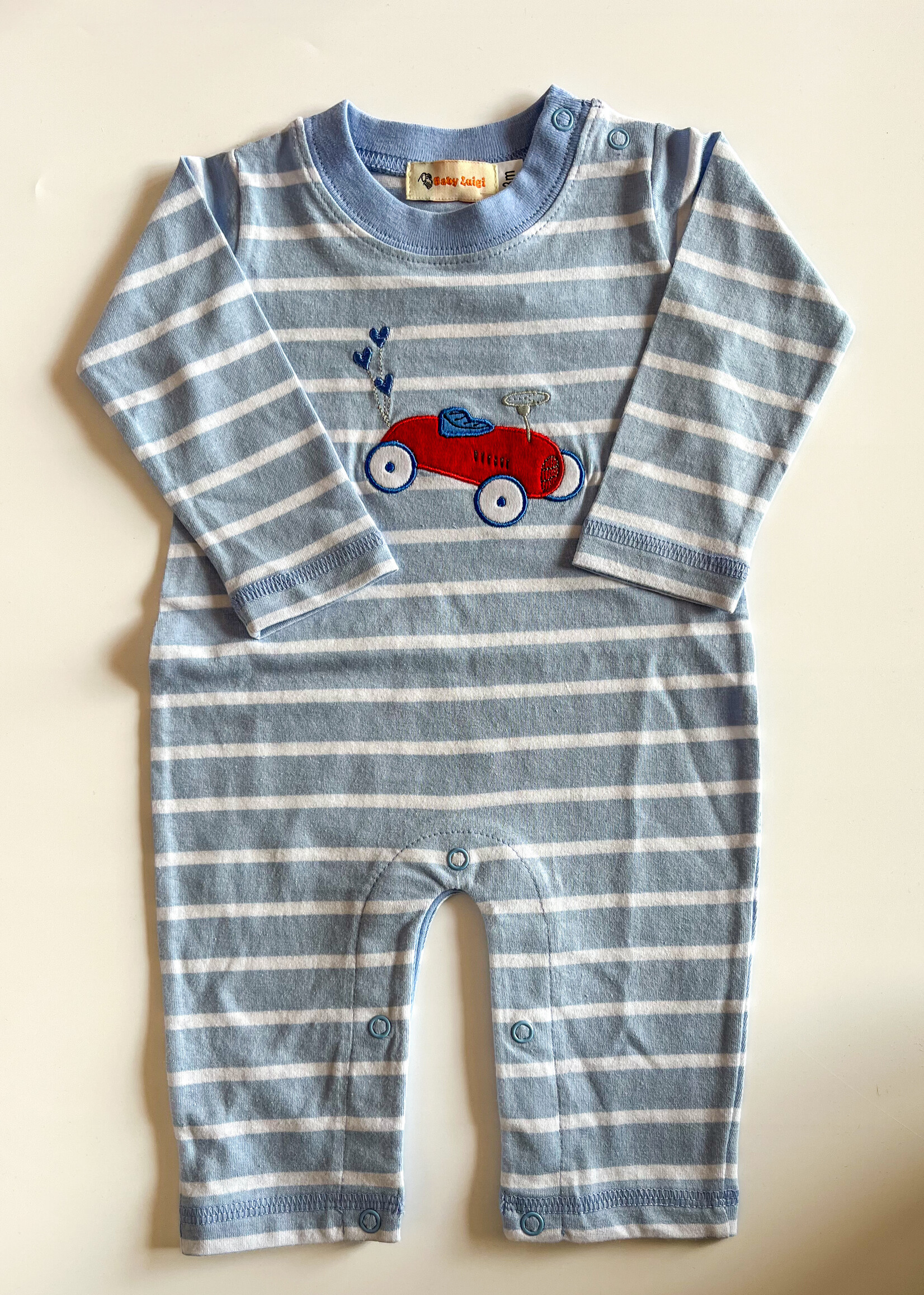 Luigi Kids L/S Stripe Box Car W/ Heart Romper