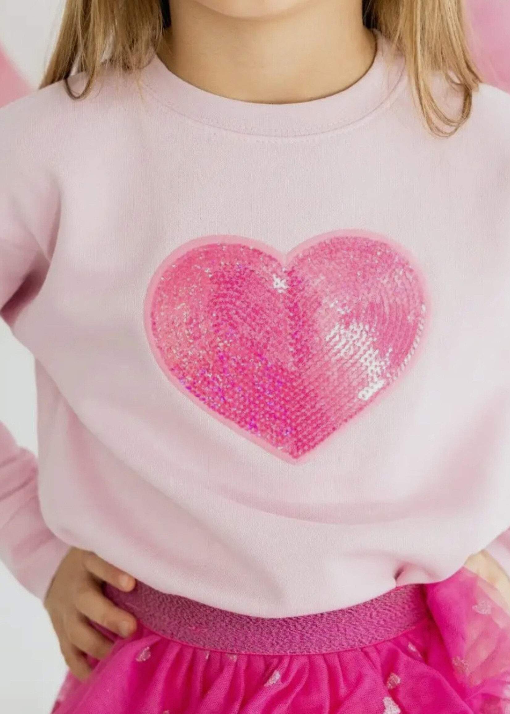 Sweet Wink Heart Sequin Patch Valentines Day Sweatshirt