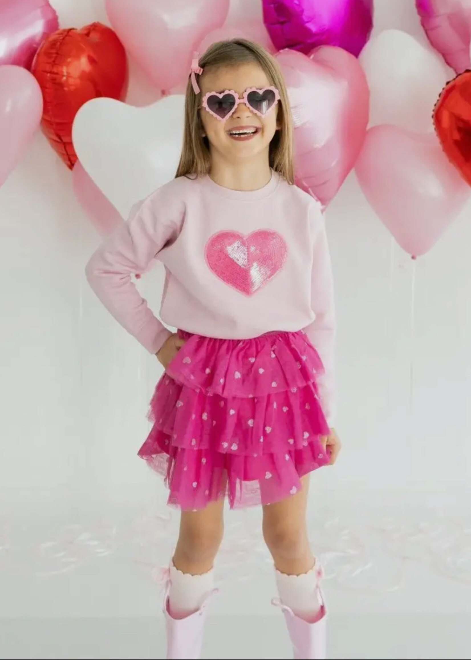 Sweet Wink Heart Sequin Patch Valentines Day Sweatshirt