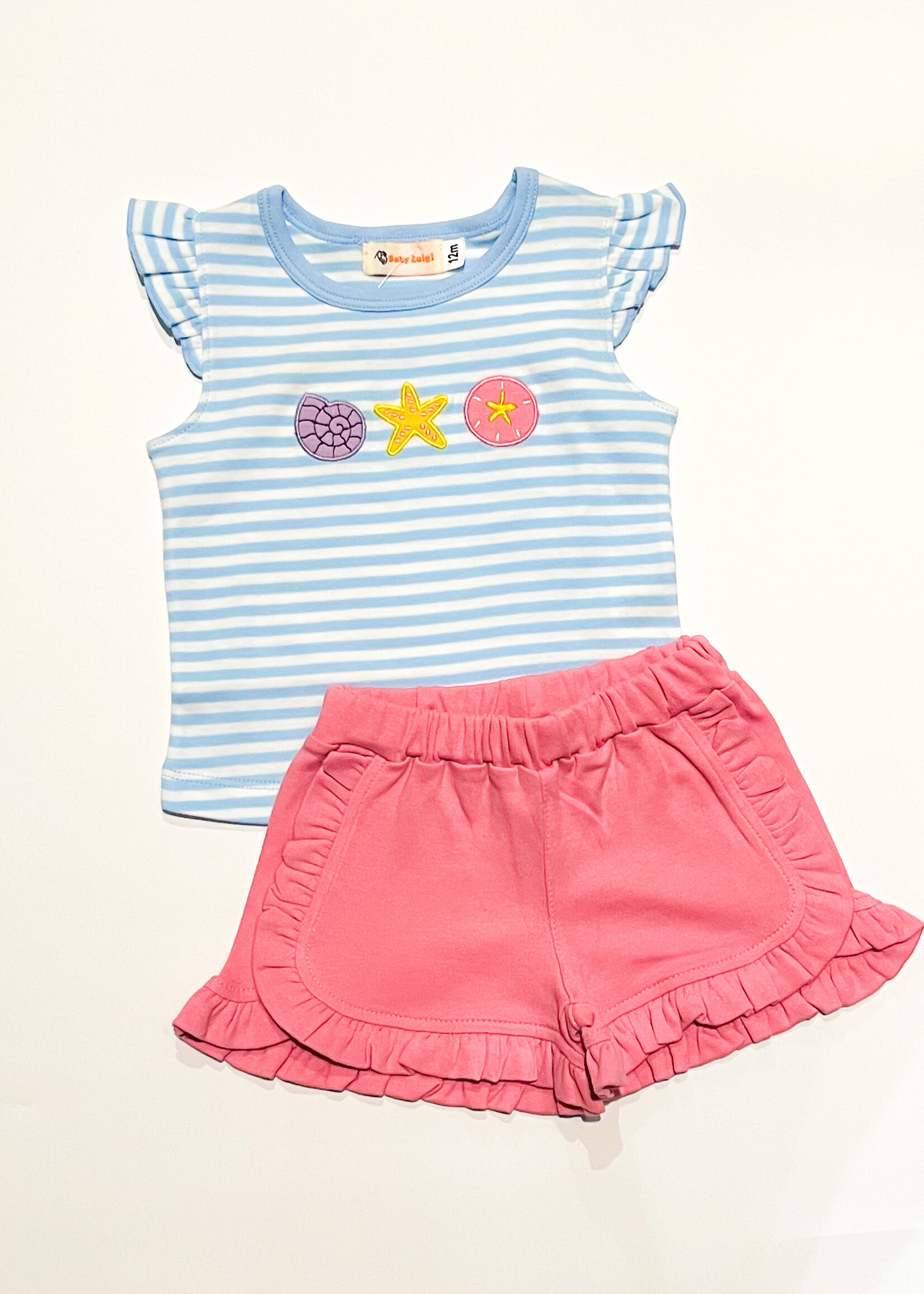 Luigi Kids Solid Round Ruffle Trim Shorts