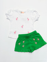 Luigi Kids Solid Shorts w/Ruffle Flamingos
