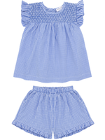 Minnow girls sky blue gingham smocked top and short set