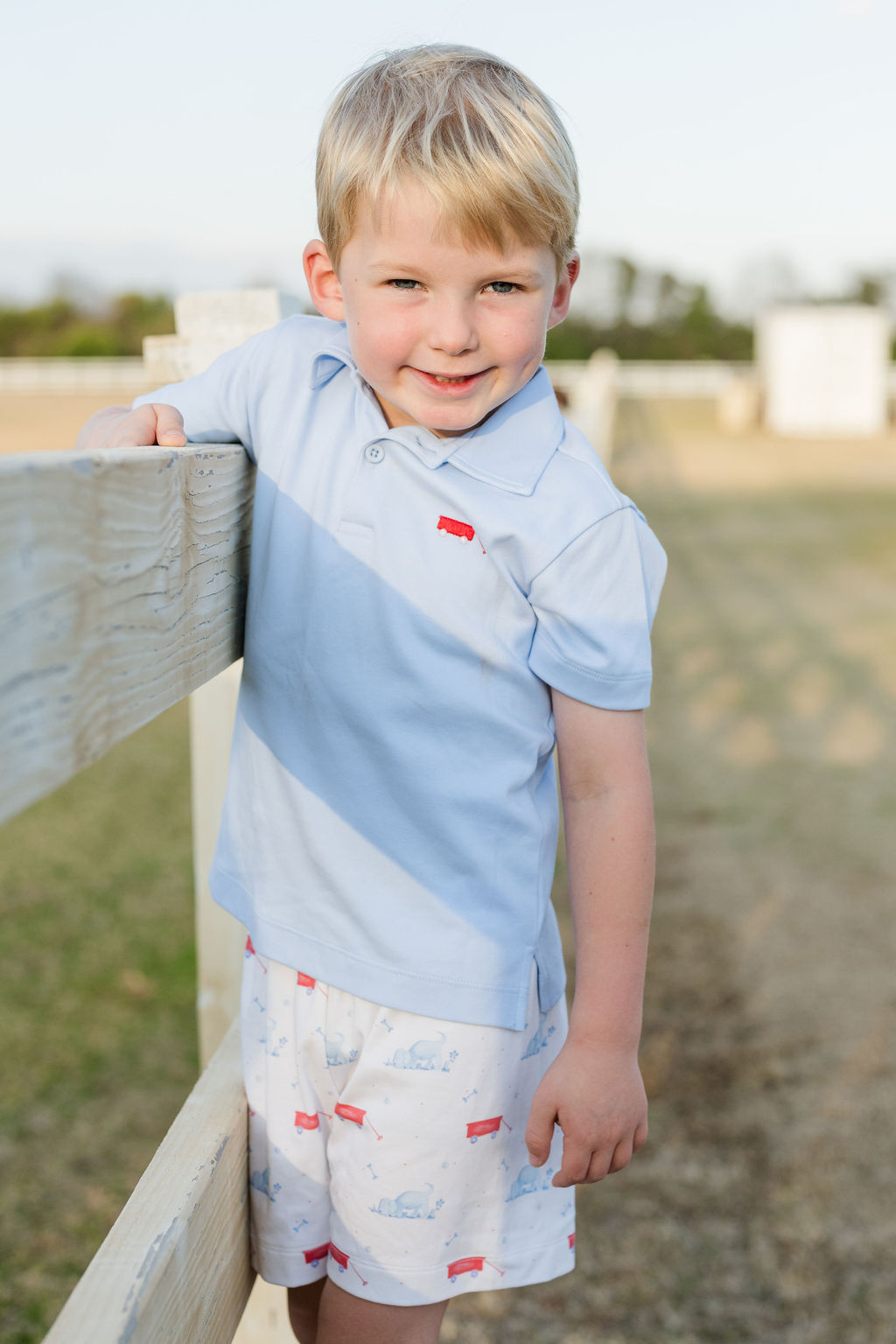 James & Lottie Boys Polo Shirt - Red with Blue Puppy Dog main image 1
