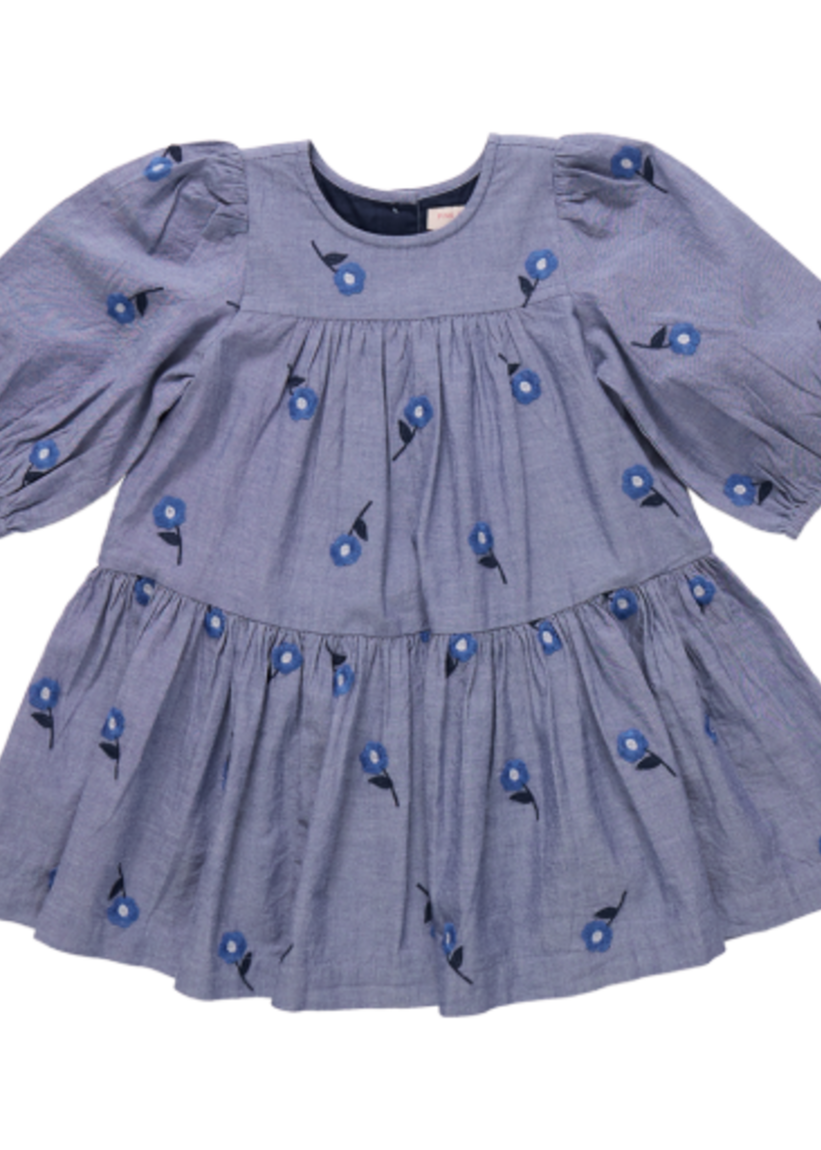 Pink Chicken girls fiona dress - blue blossom embroidery
