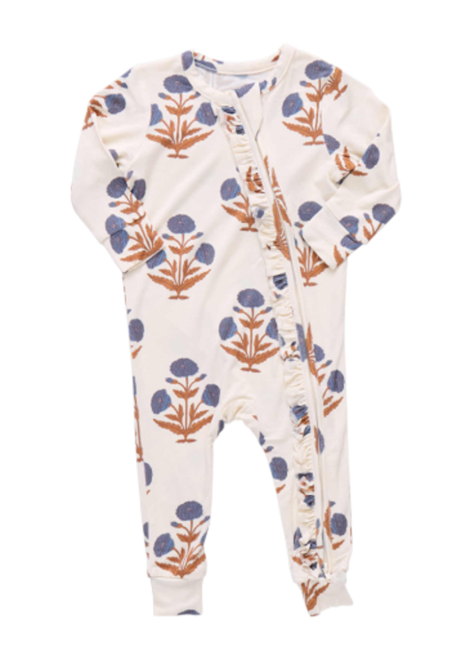 Pink Chicken baby girls ruffle bamboo romper - dandelion