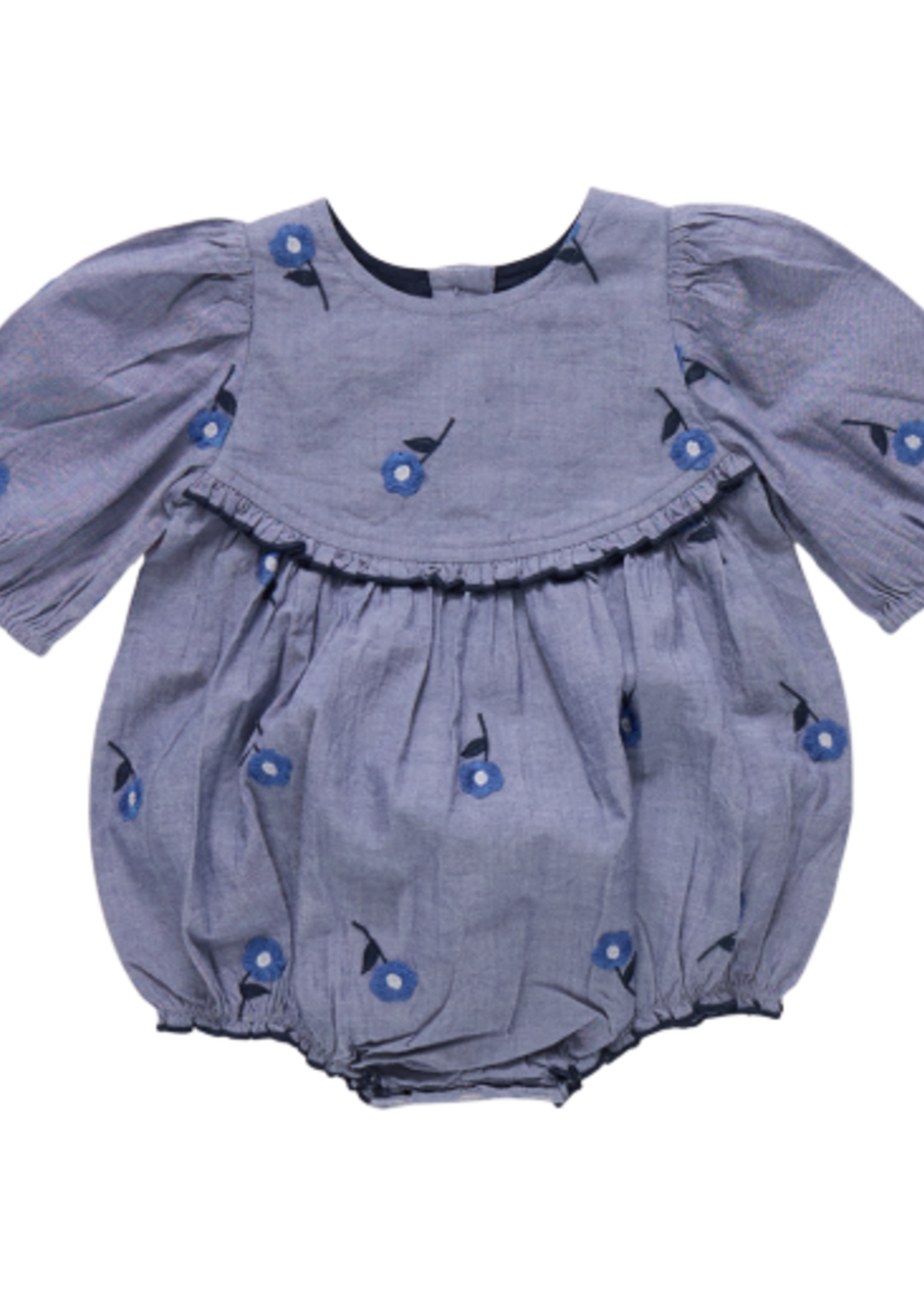Pink Chicken baby girls rowan bubble - blue blossom embroidery