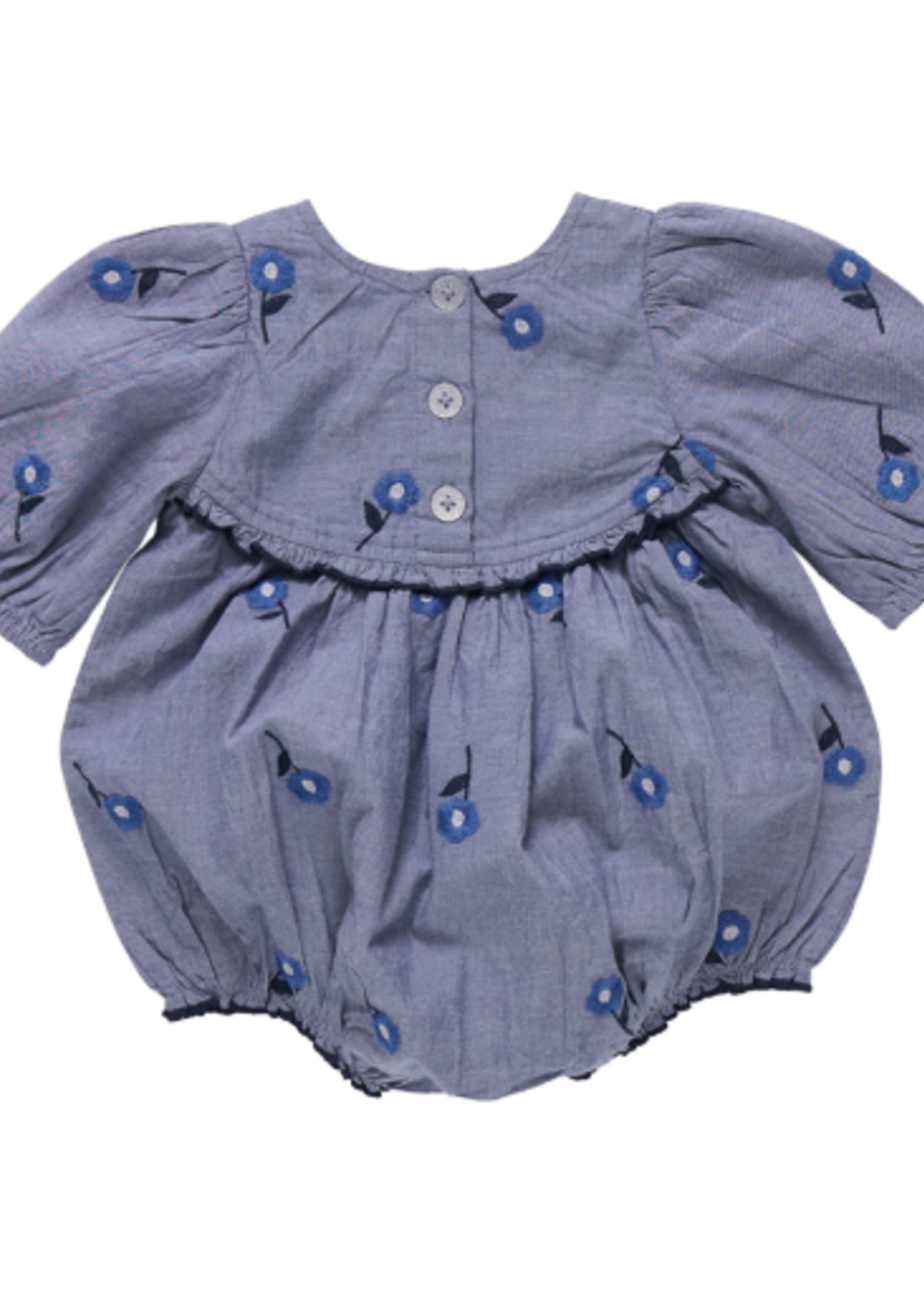 Pink Chicken baby girls rowan bubble - blue blossom embroidery