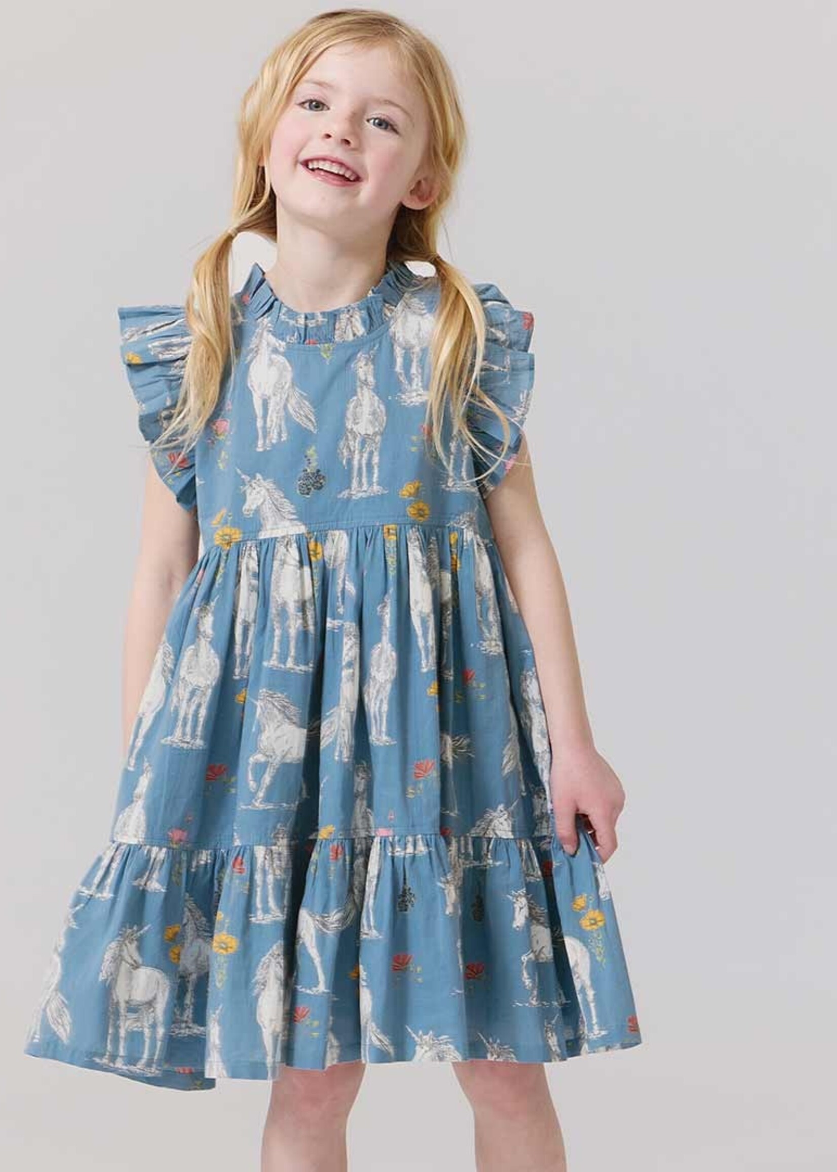 Pink Chicken girls jennifer dress - unicorn field