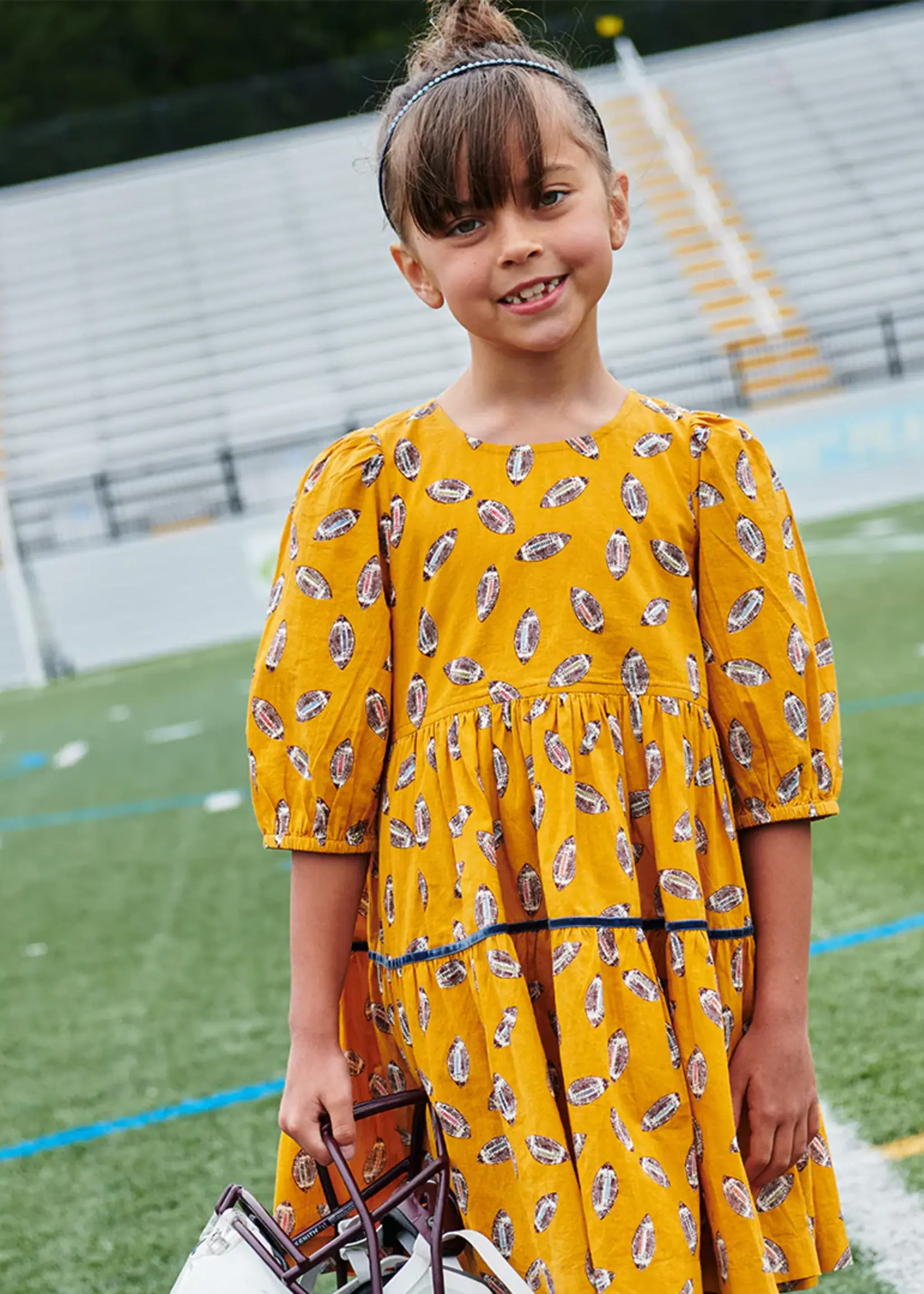 Pink Chicken girls maribelle dress - flying footballs