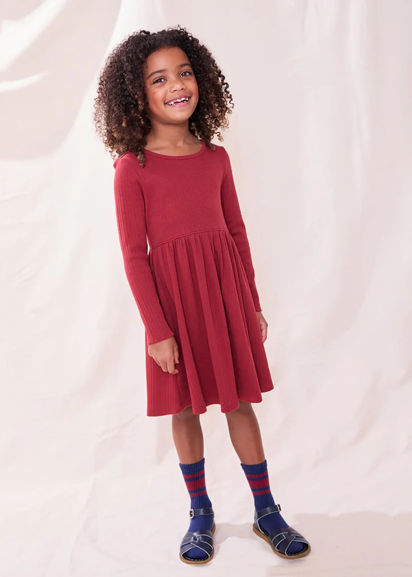 Pink Chicken sunny long sleeve rib dress - dark red