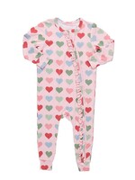 Pink Chicken baby girls ruffle bamboo romper - pink small hearts