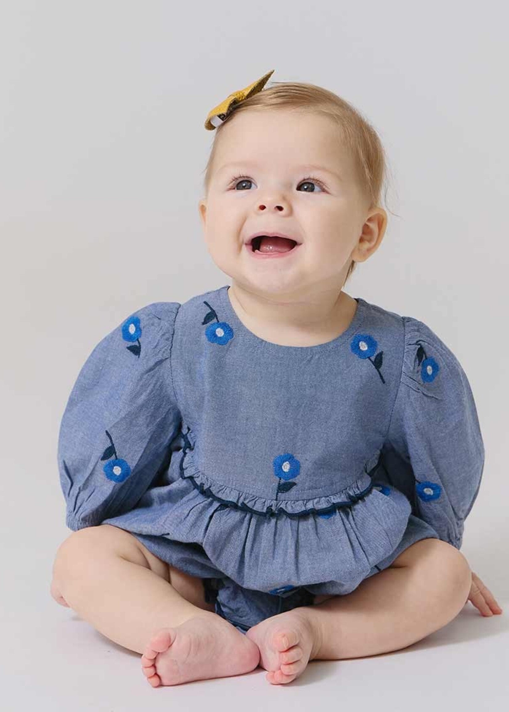 Pink Chicken baby girls rowan bubble - blue blossom embroidery