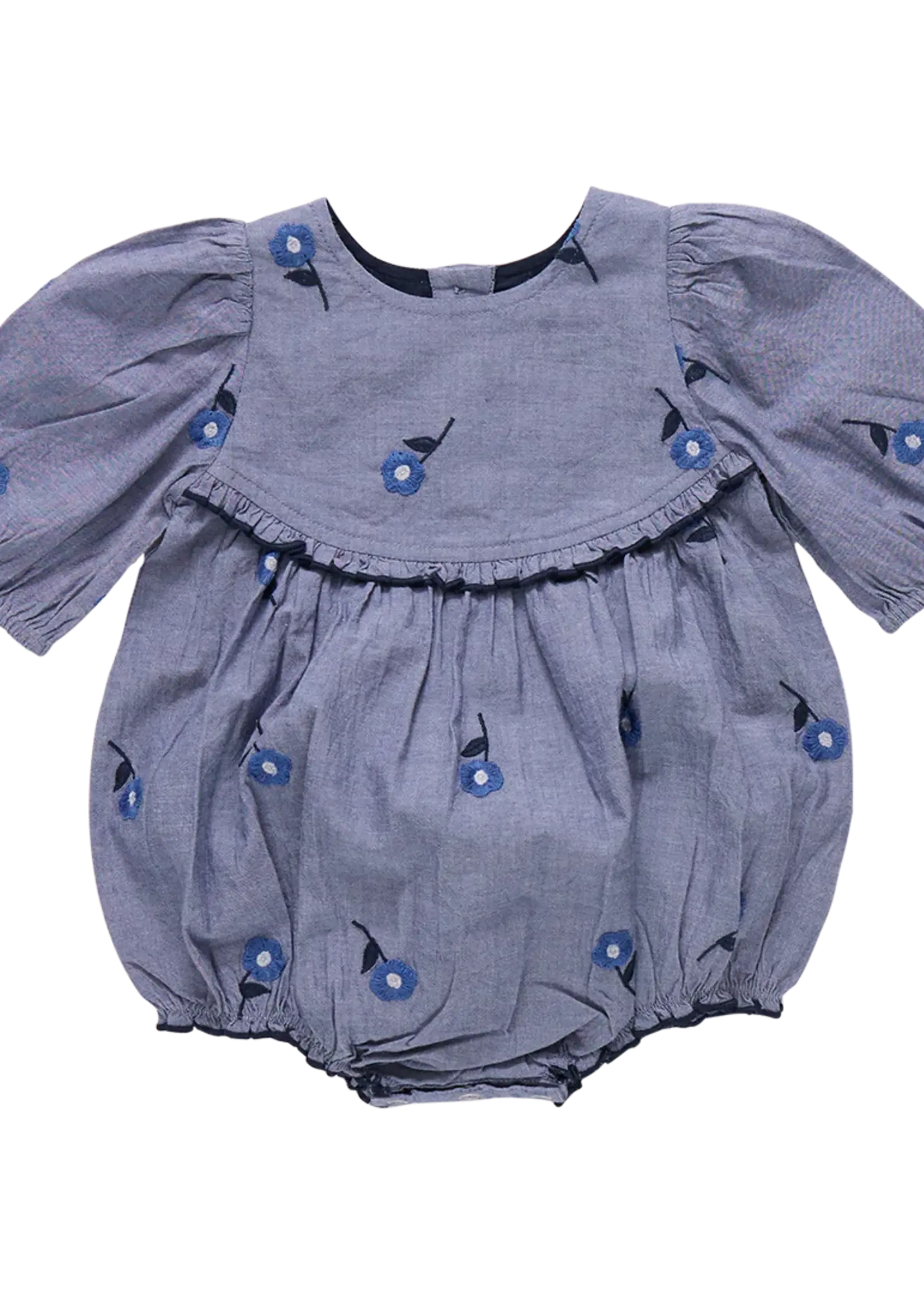 Pink Chicken baby girls rowan bubble - blue blossom embroidery