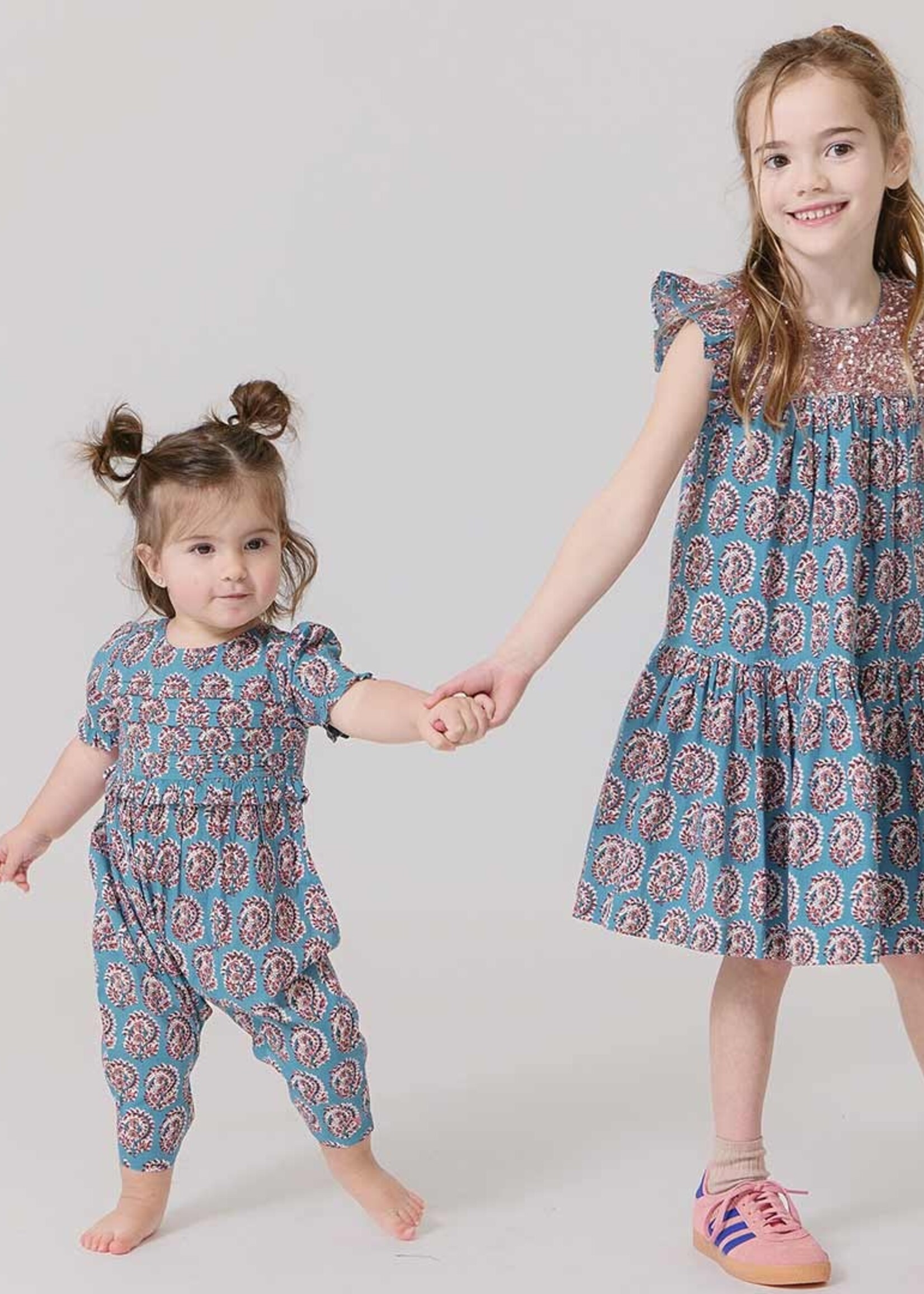 Pink Chicken girls fiona ruffle dress - blue paisley