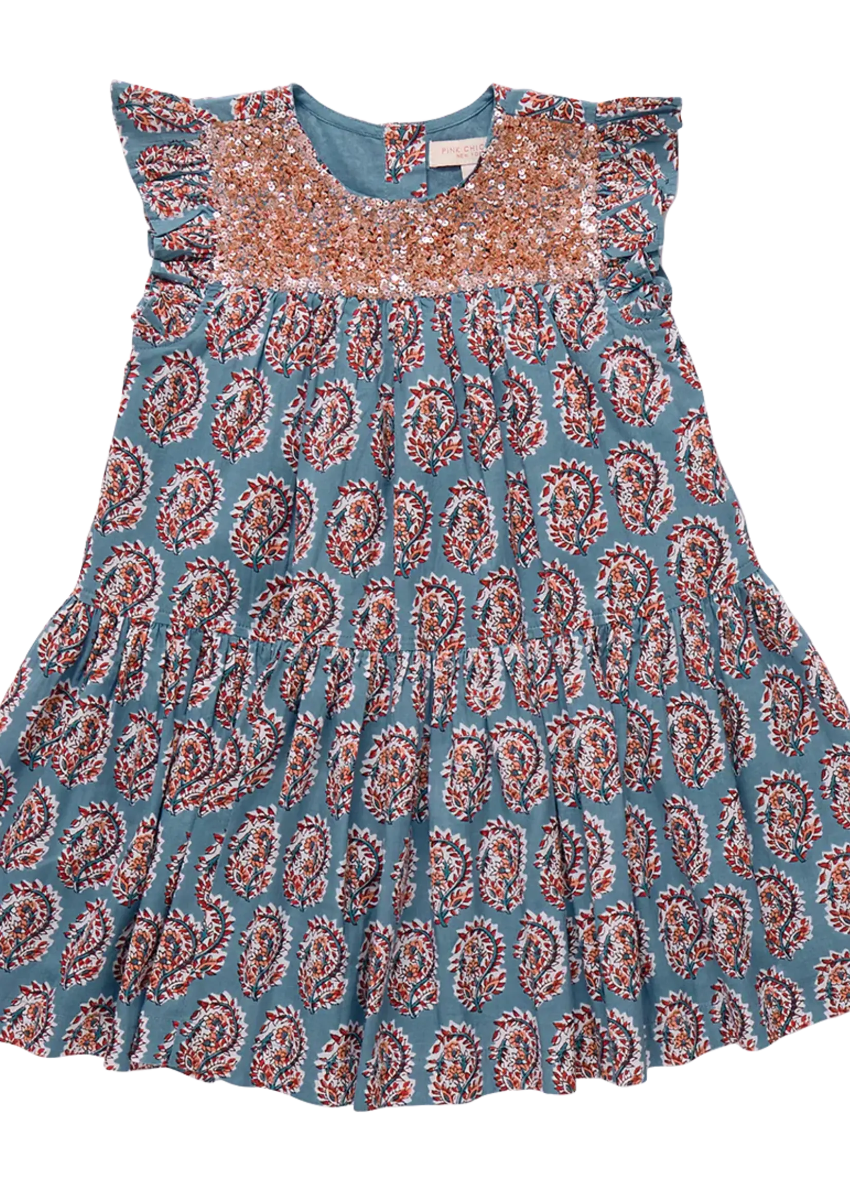 Pink Chicken girls fiona ruffle dress - blue paisley