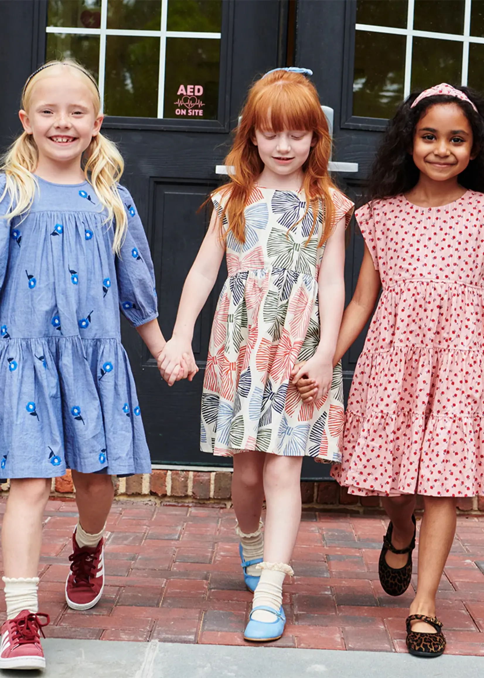 Pink Chicken girls fiona dress - blue blossom embroidery