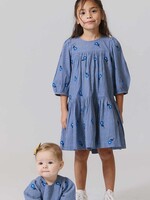 Pink Chicken girls fiona dress - blue blossom embroidery