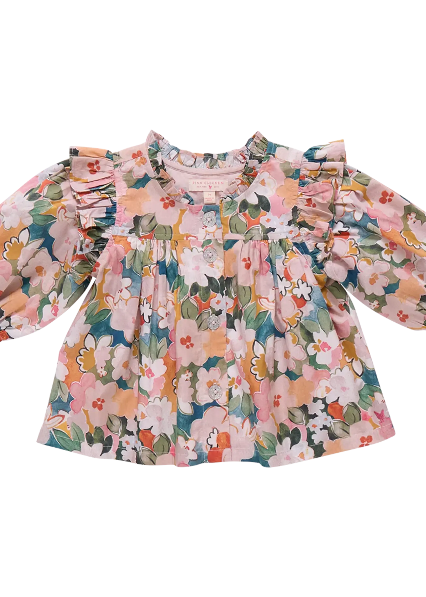 Pink Chicken girls kalani button up top - watercolor floral