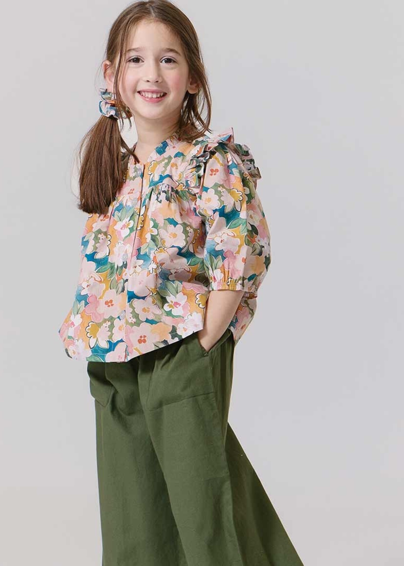 Pink Chicken girls kalani button up top - watercolor floral