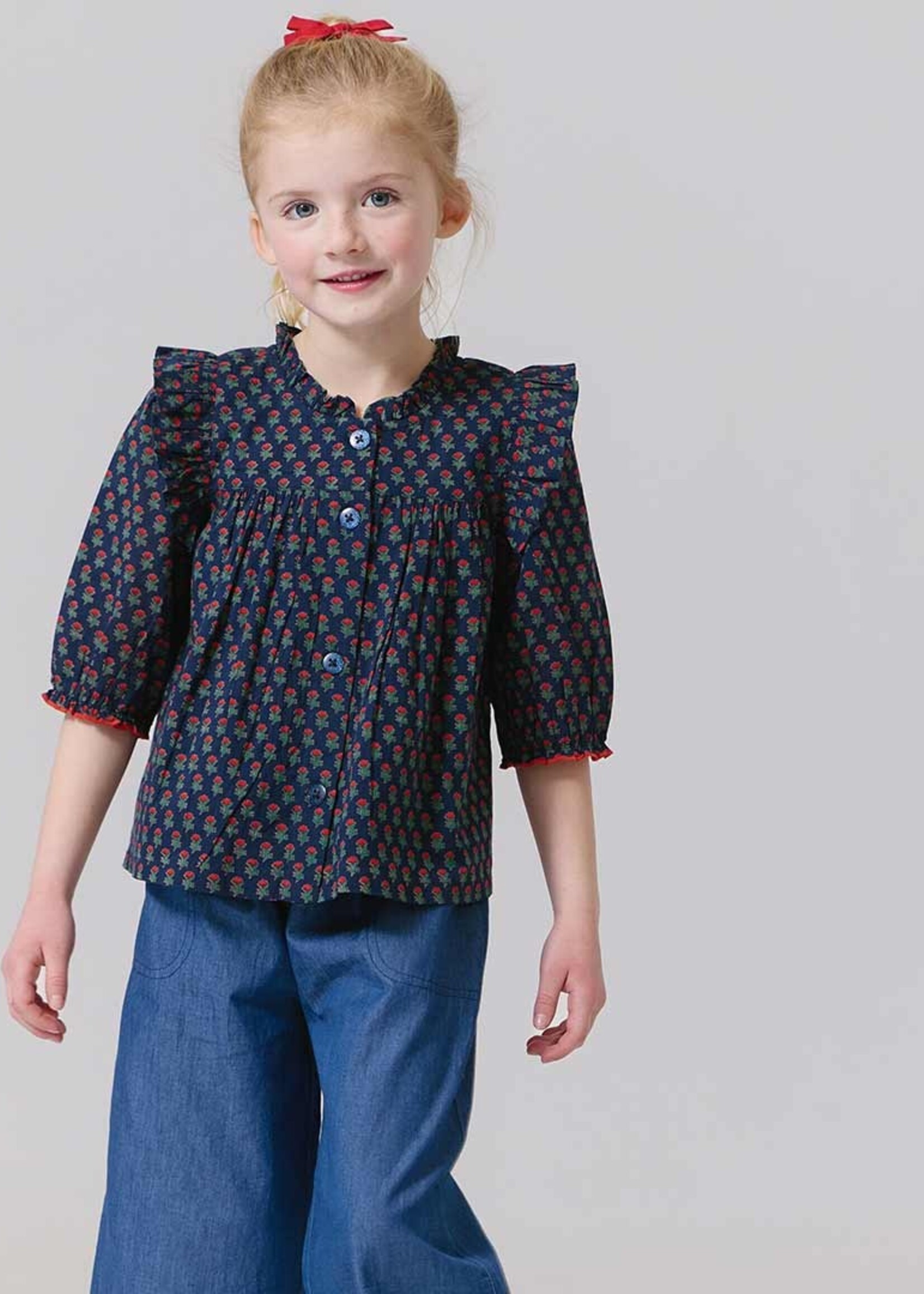 Pink Chicken girls kalani button up top - navy carnation