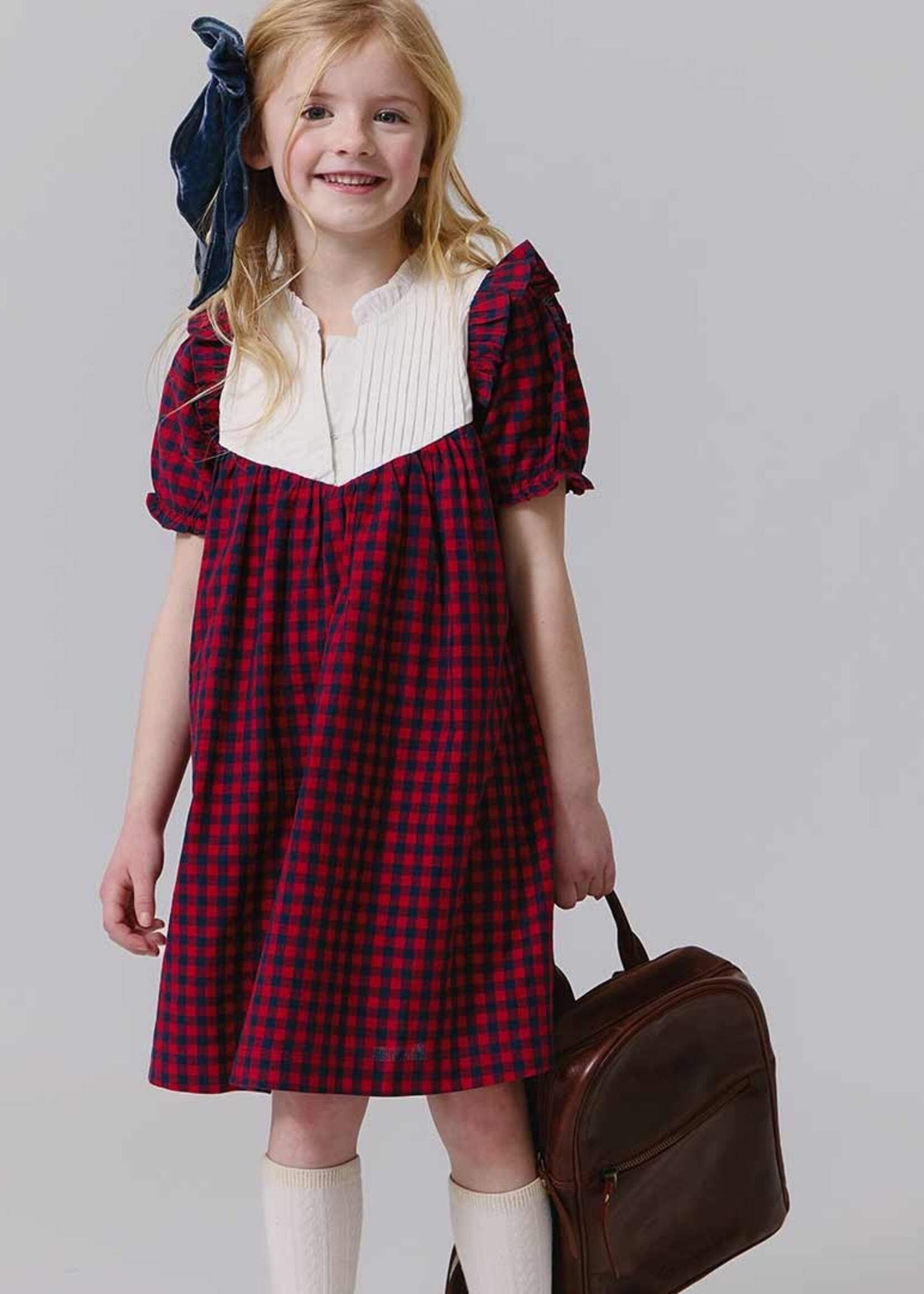 Pink Chicken girls imogen dress - red blue check