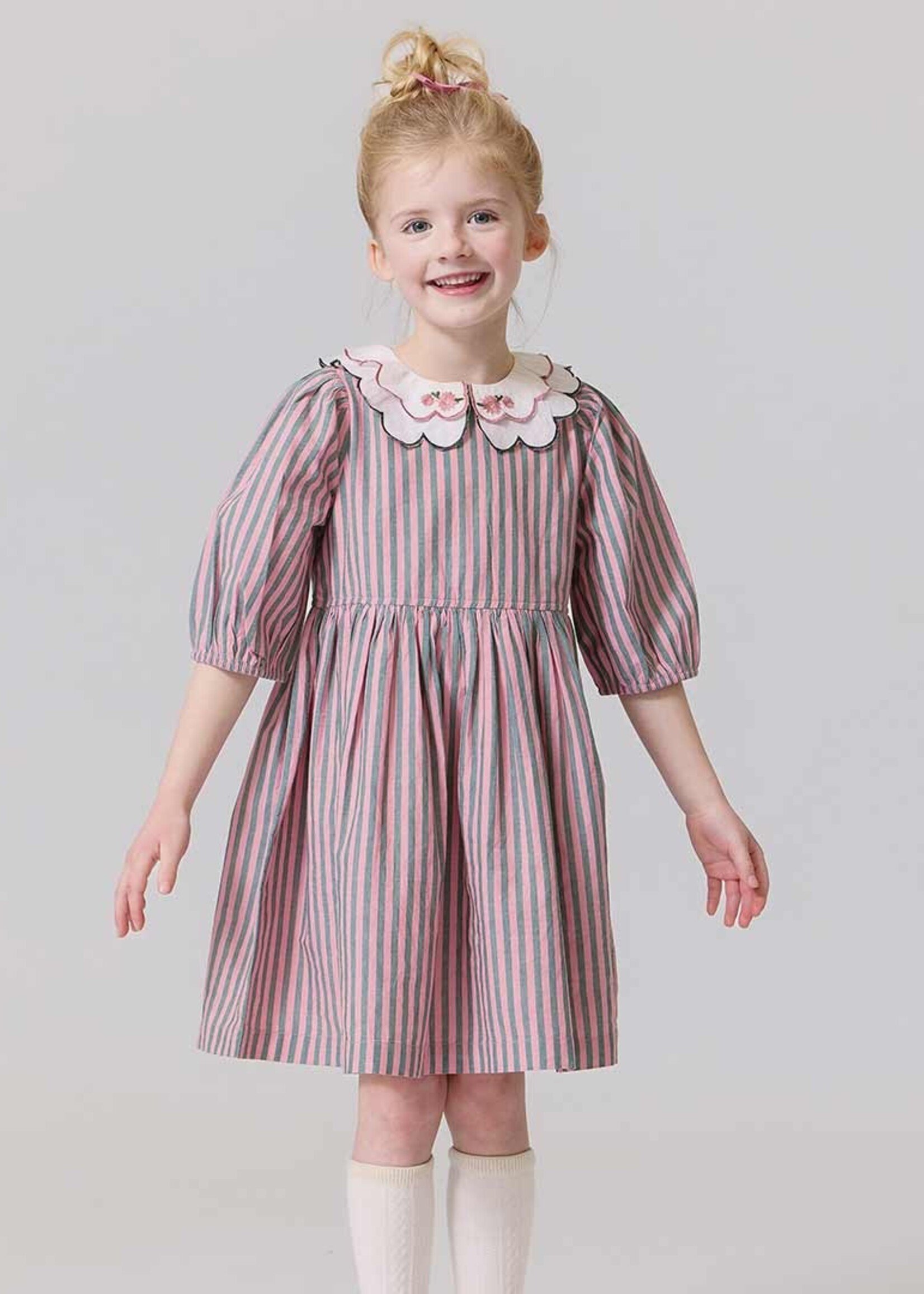 Pink Chicken girls darcy dress - pink green stripe