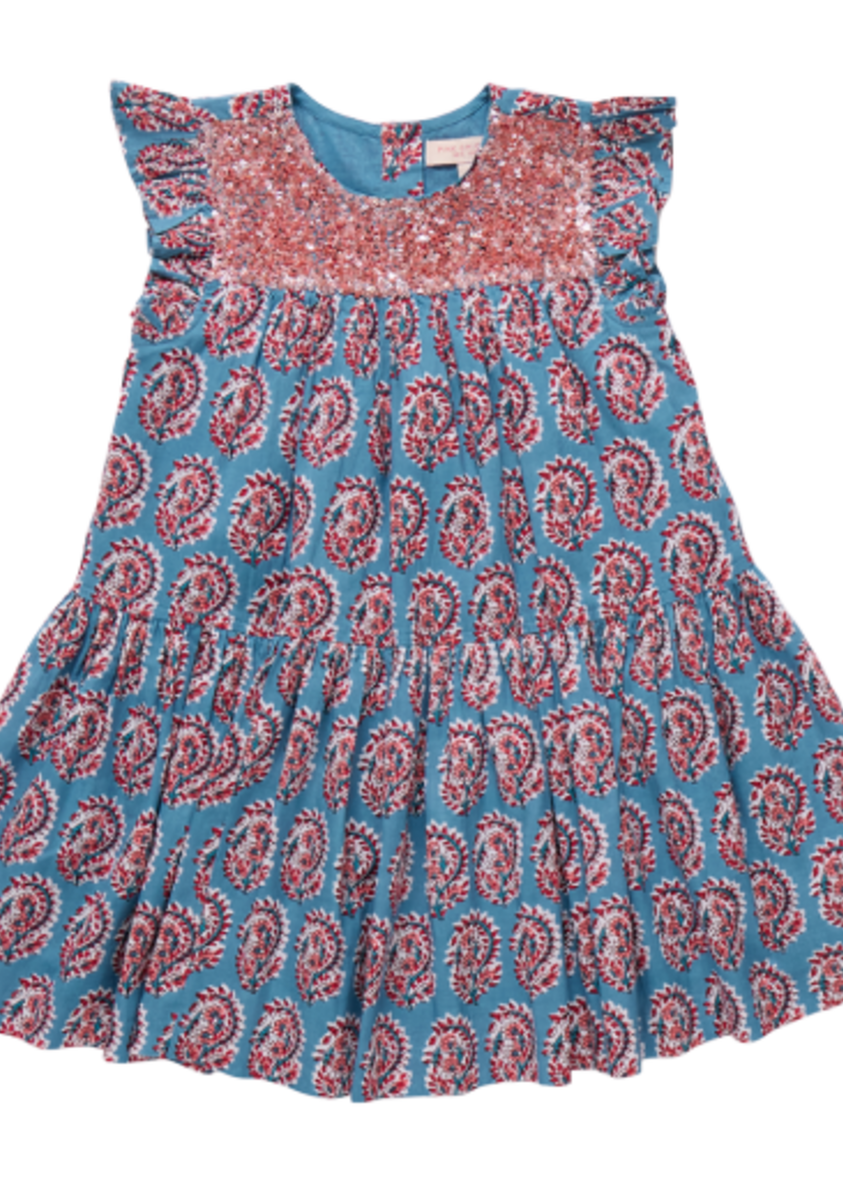 Pink Chicken girls fiona ruffle dress - blue paisley