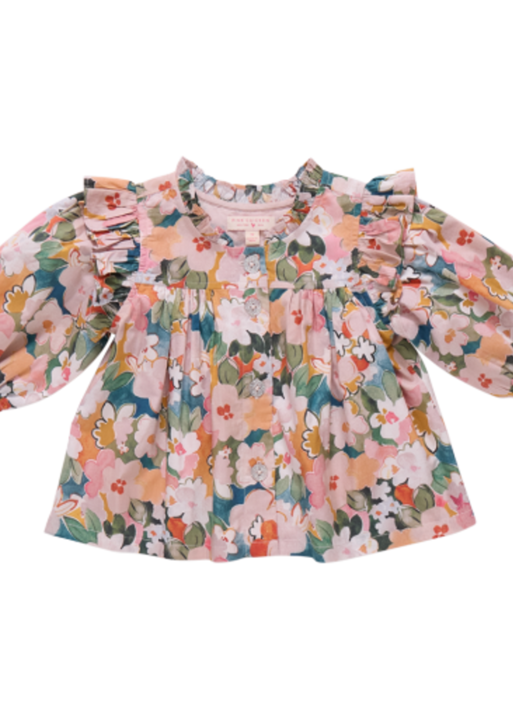 Pink Chicken girls kalani button up top - watercolor floral