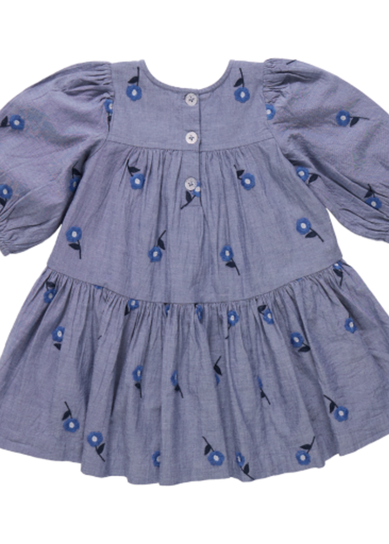 Pink Chicken girls fiona dress - blue blossom embroidery
