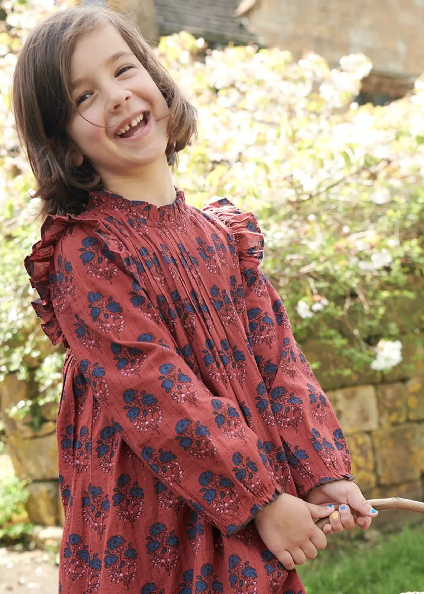 Pink Chicken girls jaipur dress - red autumn strawflower