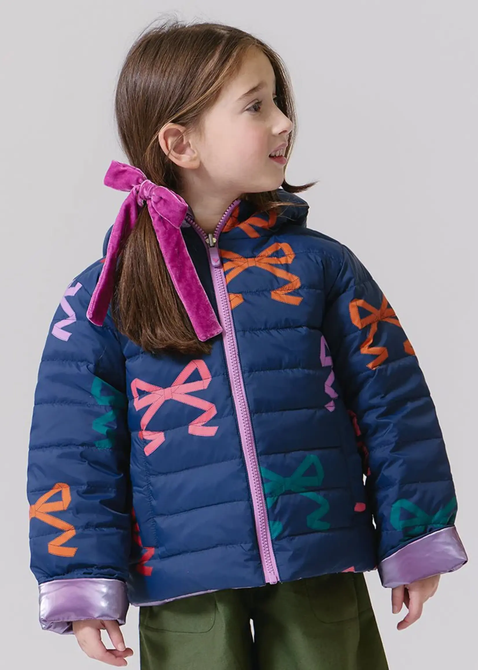 Pink Chicken girls reversible riley jacket - multi bows