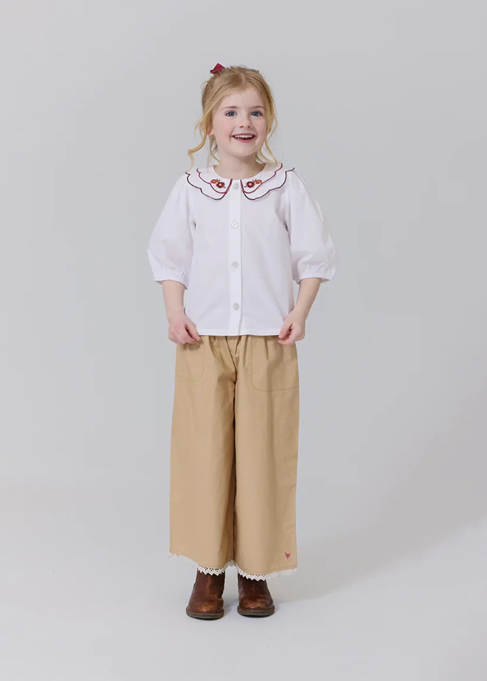 Pink Chicken girls darcy top - white harvest embroidery