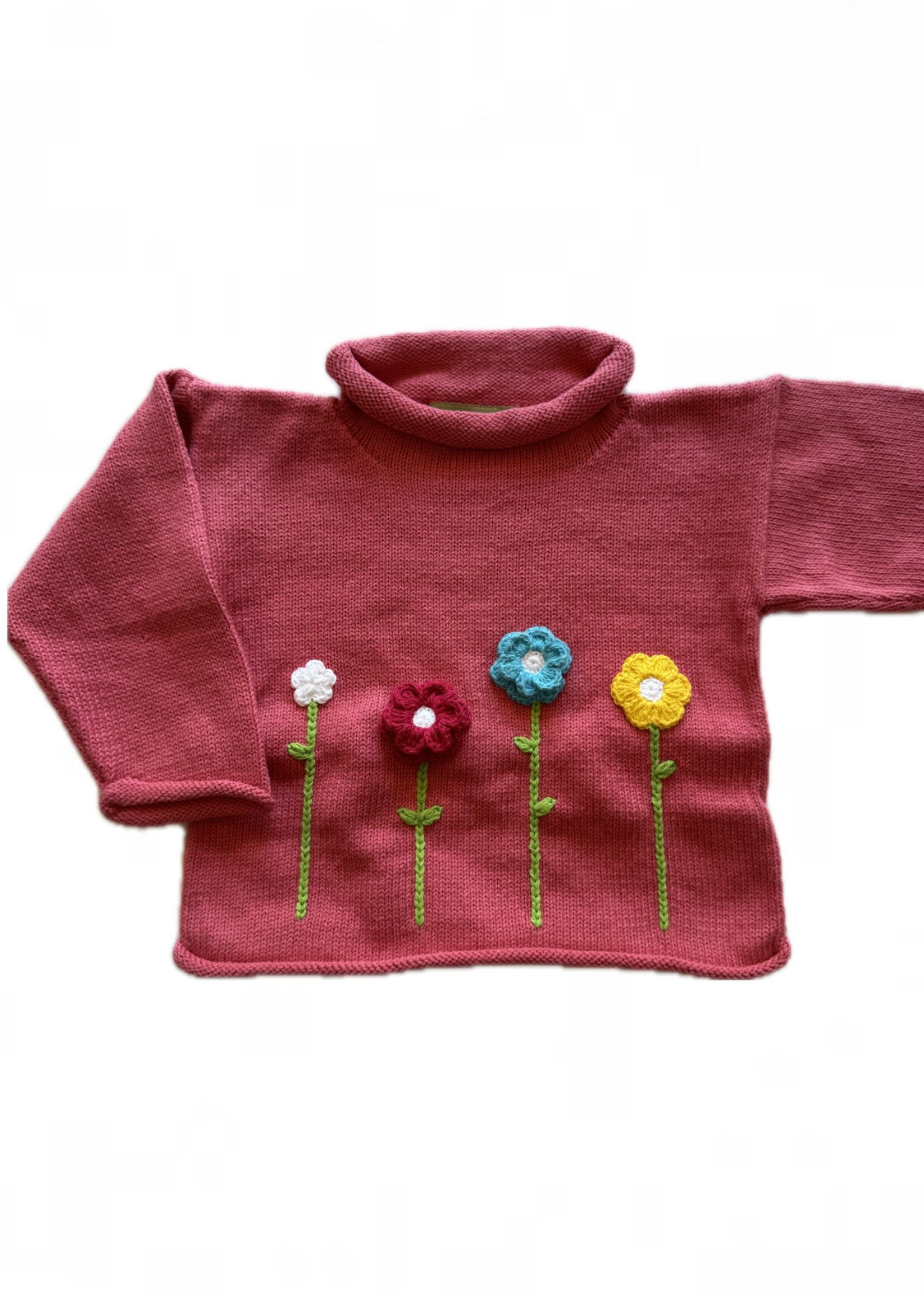 Luigi Kids Roll Neck Four Crochet Flowers